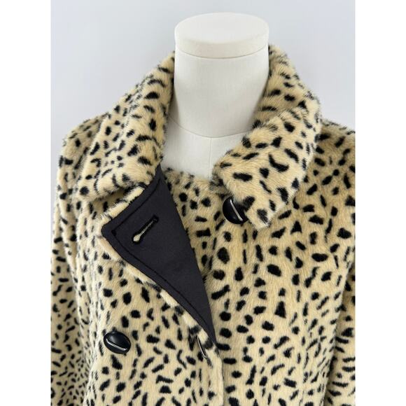 Free People Leopard Animal Print Faux Fur Double Breasted Coat Swing Jacket 6 S - Picture 3 of 14